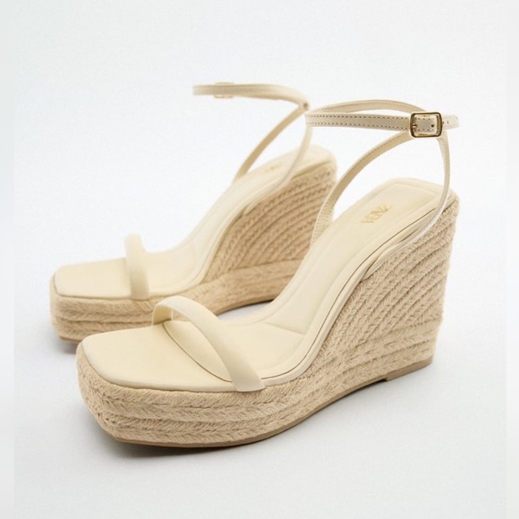 NWT Zara Leather Wedge Sandals - Picture 3 of 5